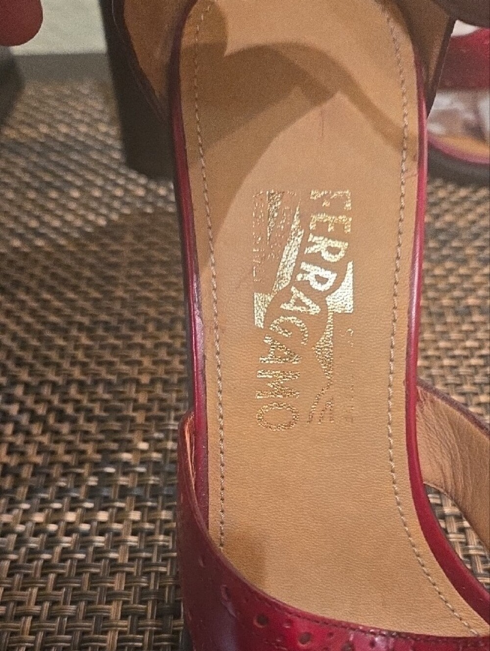 Salvatore Ferragamo Red Open-Toe Perforated Ankle-Strap Heels - Picture 6 of 15